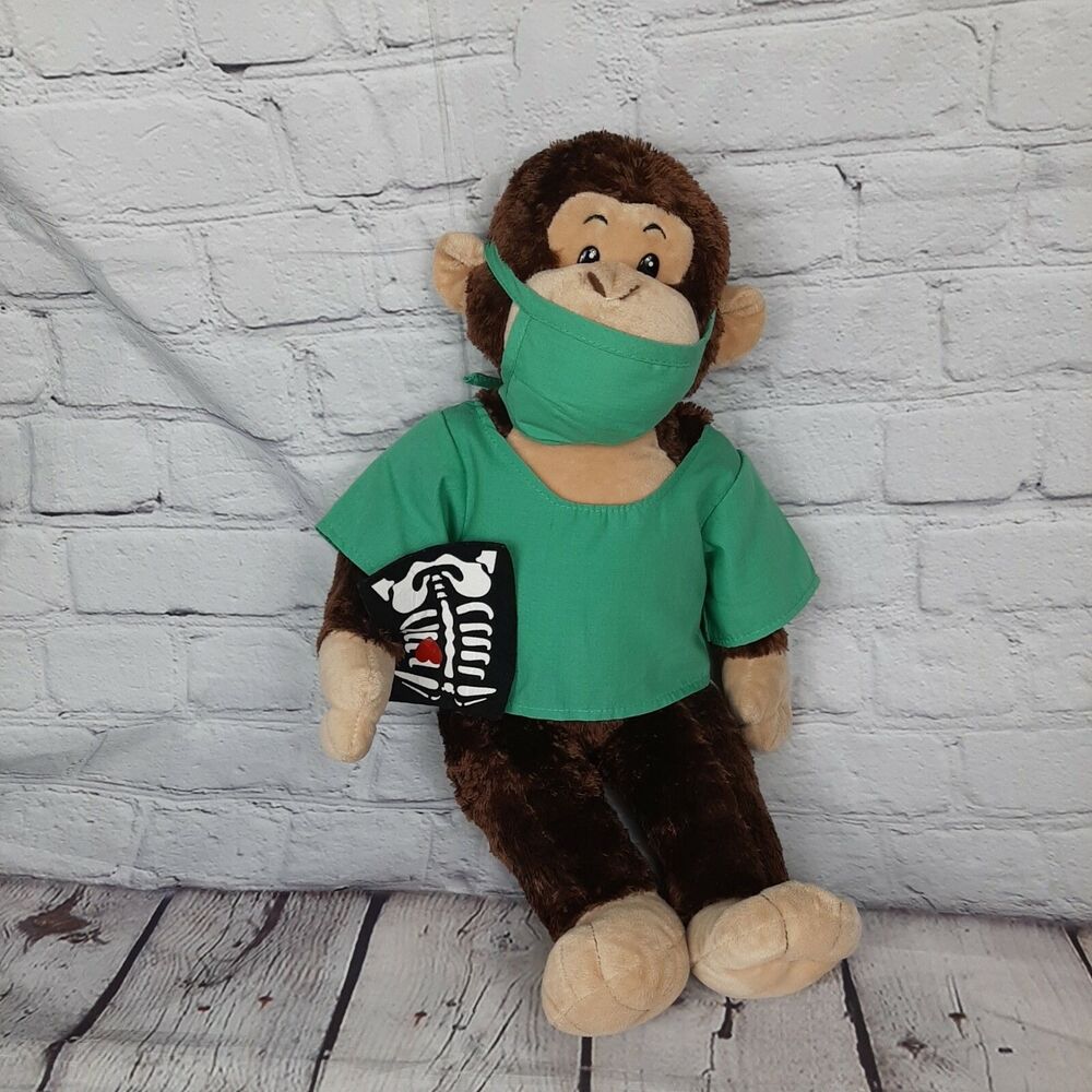 Build A Bear BAB Brown Monkey Soft Plush Stuffed Animal Wearing Scrubs 19"